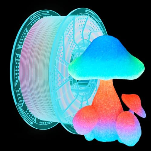 Conjure Glow in the Dark PLA 3D Drucker Filament, Change Rainbow to Grow Rainbow Multicolor PLA Filament 1.75mm 1KG/2.2LB Filament Funktioniert für die meisten 3D Drucker