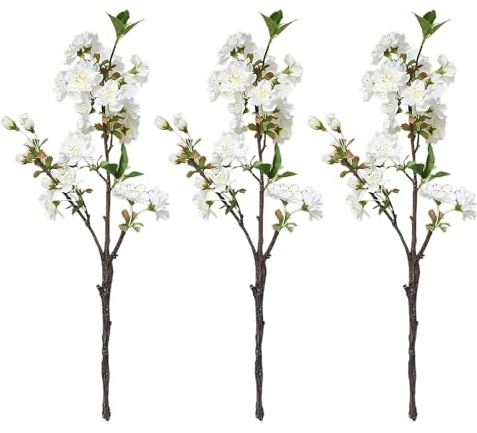 ZHDOKA 3 Ramas Artificiales de Flores de Cerezo, 19 Pulgadas de Largo, Tallos de Flores de Melocotón de Seda, Arreglo de Plantas de Cerezo Falsas, Ramo de Melocotón de Tacto Real
