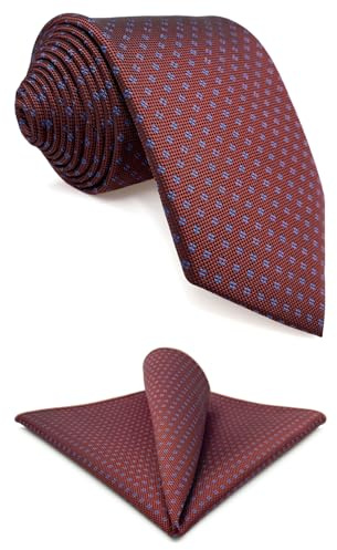 S&W SHLAX&WING Set de Corbata y Pañuelo de Bolsillo Rojo Ladrillo Estampado para Hombre 147cm