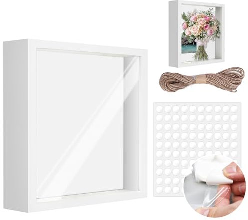 Cornice portafoto 3D da utilizzare, 20 x 20 x 3 cm, con corda e doppia colla, cornice per opere d'arte fai da te, senza vetro, cornice regalo, cornice bianca profonda