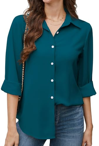 Stamain Camicetta da Donna Verde Acqua a Maniche Lunghe Camicia Ufficio Elegante in Chiffon con Colletto Alto Casual Blusa M