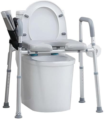 Gvqng ToilettensitzerhöHung Mit Griffen, 4-In-1-ToilettensitzerhöHung, Breite Und HöHe Verstellbar Gepolsterte ToilettensitzerhöHungen, Duschstuhl Mit Armlehnen, FüR Senioren,Weiß