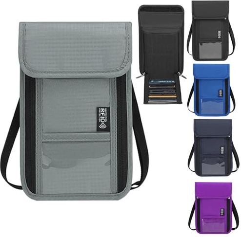 GOSLYLY Brustbeutel mit RFID Schutz, Unisex Reisegeldbeutel für Herren Damen, Reise Dokumente Tasche für Passport Organizer (Grau)