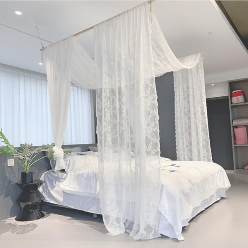 Extra Lang Himmelbett Vorhänge Doppelbett Spitze Landhausstil Bettvorhänge | 2pcs Boho Bett Vorhang Betthimmel Erwachsene Querbehang Freihanddeko Gardinen Hochzeit Vorhang Weiß 140x700