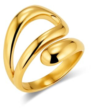 ALEXCRAFT 14K Vergoldet Silber 925 Verstellbare Offen Ringe Damen Herren | Sterling Silber 925 Ringe Einfacher Verstellbare Ring Klobig Chunky Dick Groß Glatter Träne Wassertropfen Umarmen Daumen Ring