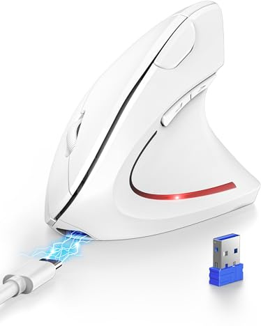 TECKNET Souris Verticale, Souris Bluetooth Ergonomique Rechargeable, Sans Fil Optique pour Droitier 6 Boutons, Multi-appareil (BT5.0/3.0+USB-A), 4800 DPI 6 Niveaux Réglables, Large Compatibilité