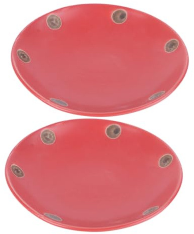 JOINPAYA Plateau en Céramique Rouge Rond pour Pot de Fleurs, 2 Pièces, Matériau Épaissi Facile à Nettoyer, pour Plantes D'intérieur et D'extérieur Plusieurs Styles