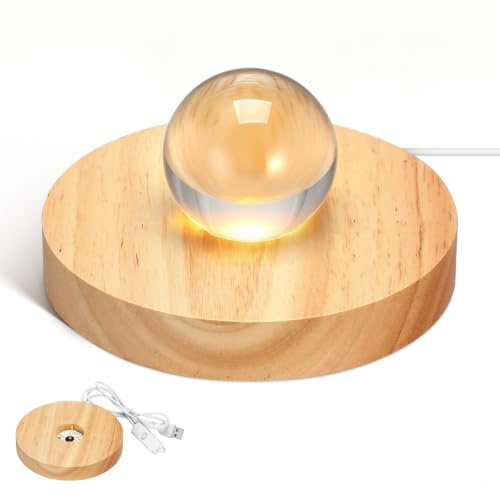 Cabilock LED Holz Leuchtsockel Rund, USB, Warmweiß, 12cm, Kristall Acryl | Massivholz, Warmweiß LED, USB, Rund 12cm, für Kristallkugel Acryl Glas Harzkunst, Nachtlicht, Deko Display