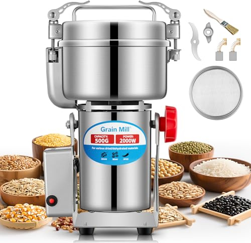 Grain Mill Grinder Electric 1000G, Coffee Grain Grinder Open-Cover-Stop for Dry Cereal/Herb Powerful Motor, 25000 RPM Speed with Overload Protection