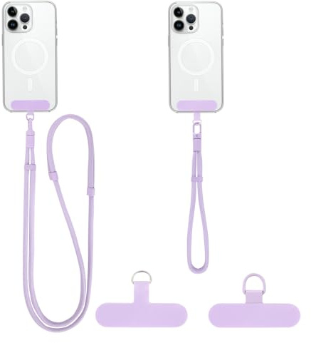 Zidoley 2 Pack Phone Lanyard + Wrist Strap – Anti Theft Phone Strap Set Compatible with Most Mobile Phone, Crossbody Phone Lanyard for Travel, Shopping & Daily Use 2 Patches (Purple)