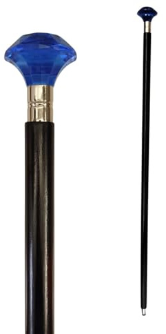 Blauer Kristall Spazierstock aus Holz mit Kristall Griff aus Kunststoff