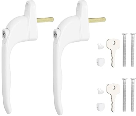 2PCS UPVC Lockable Window Handle with Key, Aluminum White Espag Handles 43mm Spindle UPVC Window