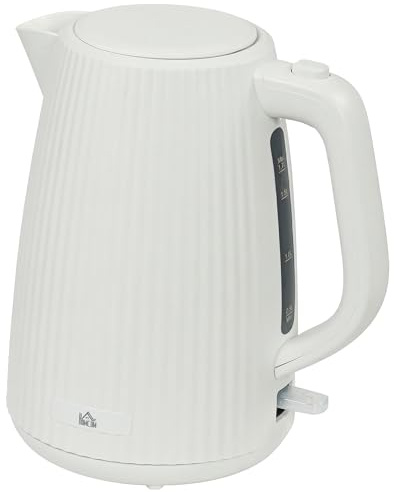 HOMCOM Hervidor de Agua Eléctrico 1,7 L, 2200 W, Calentador de Agua Eléctrico con Apagado Automático, Base Giratoria 360°, Filtro Antical Extraíble, Crema