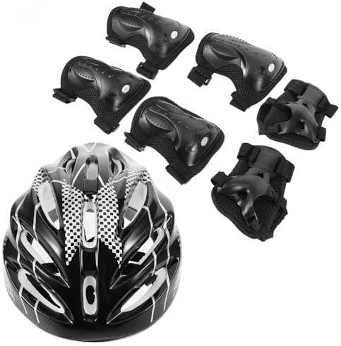 Zerodeko Casque Skate Adulte Noir, Ensemble de Protection pour Patinage | Protection des Coudes, Genouillères, Protection Genoux Roller, Plastique et Coton