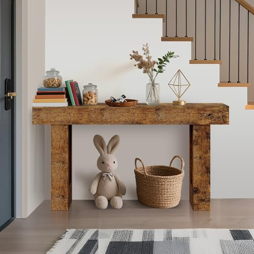 TUFSPRAX Console Rustique 160 cm – Table d’entrée en Bois avec étagère Ouverte – Idéale derrière canapé, pour Couloir ou Salon – Style Ferme Vintage, Meuble d’appoint Pratique – Coloris : Brûlé
