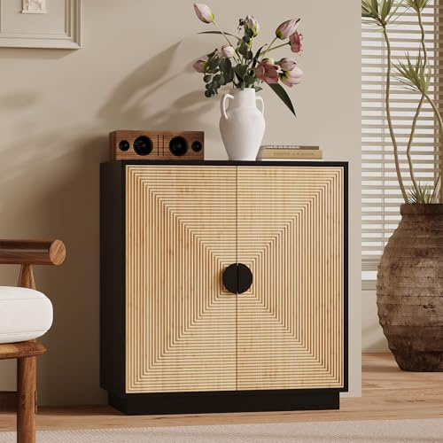 VOWNER Buffet avec Plan de Travail, Meuble de Rangement 2 Portes, Meuble Bas pour Cuisine, Salle à Manger, Salon, 80x85.5x31 cm (Bicolore Bois et Noir)