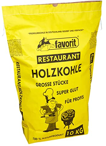 Favorit Charcoal 10 kg (In puro legno duro, granulometria extra-large, lunga durata di combustione, carbonella di qualità da ristorante)
