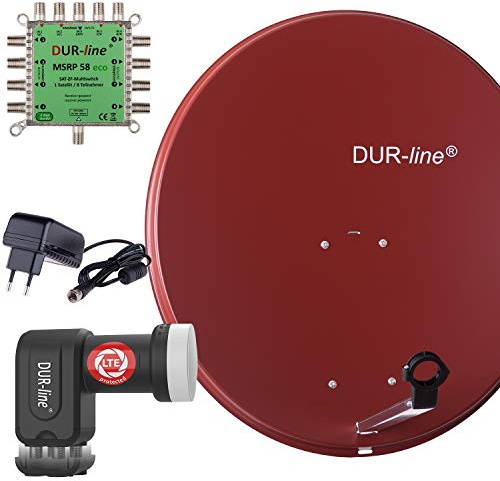 DUR-line MDA 80 Rot - Digitale 8 Teilnehmer Satellitenschüssel Komplett-Anlage mit premium Multischalter und LNB [Camping, Astra 19,2°, DVB-S/S2, Full HD, 4K, 3D]