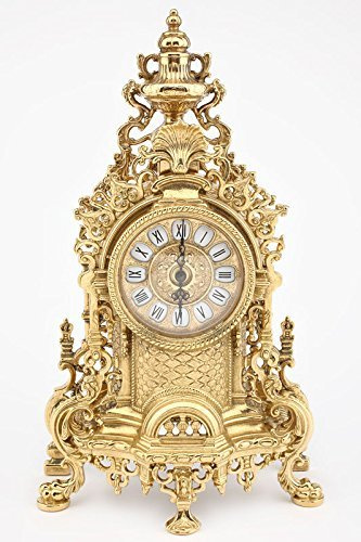 arterameferro Barock-Tischuhr im französischen Stil mit Quarz-Uhrwerk und Goldfarbenem Zifferblatt, 28,5 x 12,5 cm, 40,5 cm hoch