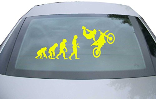 Indigos UG Auto Aufkleber Evolution Motorrad neongelb - 600x252 mm - selbstklebender Sticker für Auto, Fenster, Bus oder LKW - Tuning