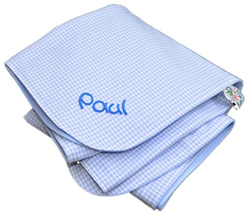 Coperta in jersey con nome, per bebè, personalizzabile con nome, coperta per passeggino, coperta per gattonare, coperta fasciatoio, colore: azzurro