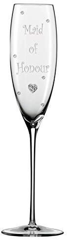 Maid of Honour Champagne Glass Flute with Crystal Heart, Crystals and Stem Charm