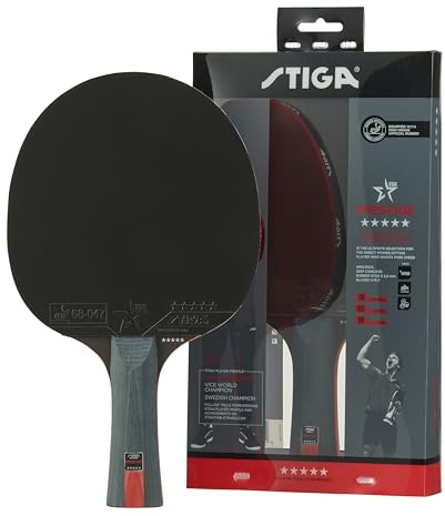 STIGA Racchetta da Ping Pong Prestige 5 Stelle, Telaio 5 Strati, Gomma STAR 5 ITTF, Spugna 2.0 mm, Tecnologia WRB per Maggiore Velocità, Manico Concavo e Presa Comoda - Livello Avanzato