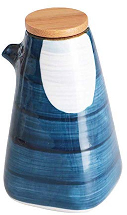 AILZNN Distributeur Japonais De Vinaigre D'huile, Distributeur De Pot De Bouteille De Vinaigre D'huile Cuisine Céramique Olive Sauce Drizzler avec Bouchon en Bois, Motif Vintage Peint 220ml,F-220ml