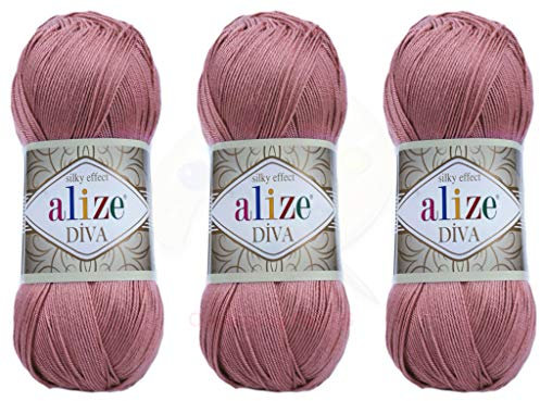 Alize Diva-Garn, 100 % Mikrofaser-Acrylgarn, Seideneffekt, 3 Knäuel, 400 g, 1300 m, Rosa