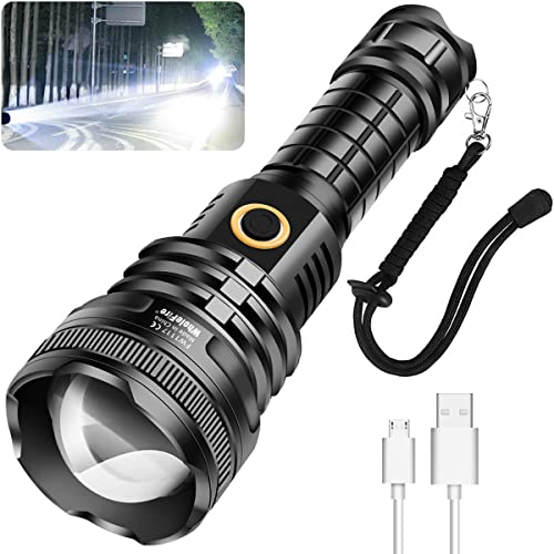 WholeFire 90000 Lumens Torches LED Super Bright Rechargeable,LED Torch Battery Powered, 5 Modes Telescopic Torch, Thickened Lens and Long Lasting, IPX4 Waterproof for Hiking Camping Outdoors