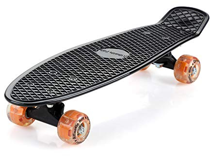 Monzana® Skateboard 22 Zoll ABEC 7 LED Leuchtrollen Pennyboard Longboard Retro Design Erwachsene Kinder Jugendliche Mini Cruiser 100kg Belastbar