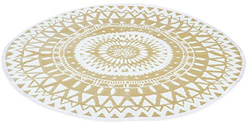 IDMarket – Alfombra exterior redonda natural y blanca D.150 CM