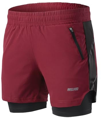 ARSUXEO Short de Course Actif 2 en 1 pour Hommes avec 2 Poches zippées B191
