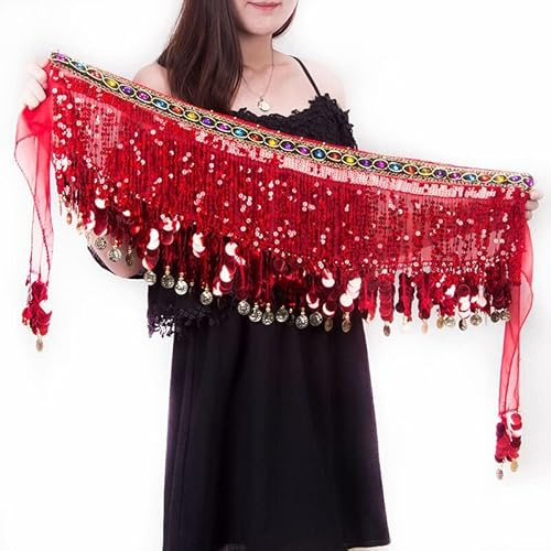 Faldas Cadena de cintura de danza del vientre Bufanda de cadera for mujeres Monedas del cinturón de cintura bailando cinturón de cintura lentejuelas de monedas de monedas de moneda Pañuelo de Danza