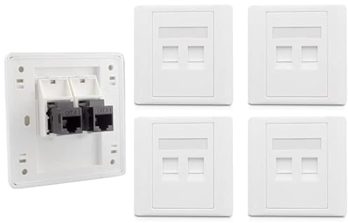 CAT6 Gigabit Network Socket, 86x86mm Ethernet RJ45 LAN Cable Faceplate Networking Port Dual-Pass Socket Box for Ethernet Cable Installation Female To Female Internet Outlet (5 Sets LAN x 2)