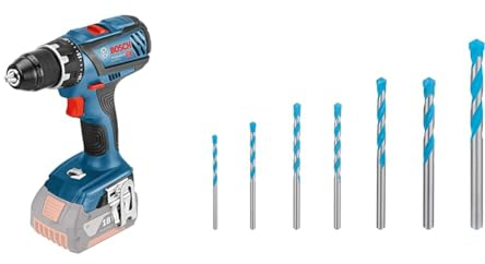 Bosch Professional 18V System GSR 18V-28 - Atornillador a batería (63 Nm, sin batería) + 7x Set de brocas Expert CYL-9 MultiConstruction, para Hormigón, 4-12 mm, Accesorios Taladro de impacto rotativo