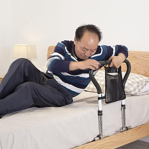 Bettgitter for ältere Menschen, verstellbares Bett, gepolsterter Haltegriff, Schutzgeländer, höhenverstellbar 49 cm–57 cm, Bettstützstange, Mobilitätsassistent mit kostenloser Aufbewahrungstasche