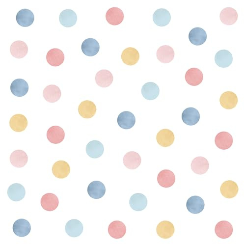 Wally Fox - Wandtattoo Kinderzimmer - Kinderzimmer Deko - Wandtattoo Kinderzimmer Mädchen - Wanddeko, Wandsticker Punkte, Kreise - Rosa Blaue Tupfen/Polka Dots 50 STK