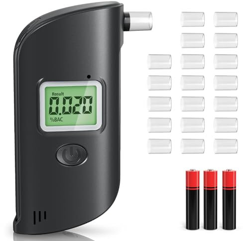 GPUTEK Alkoholtester, Alkomat Promillemessgerät mit Digitaler LCD-Anzeige, Tragbar Alkohol Tester mit 20 Mundstücken und 3 Batterien für Privaten, Geschenk für Autoliebhaber Männer Freunde