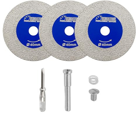 SHDIATOOL Diamant-Glas-Trennscheibe, 40mm Mini-Diamant-Sägeblätter | Diamantscheibe mit 6mm Schaft für Fliesen Keramik Porzellan Marmor Granit Kunststein auf Bohrmaschine 3er-Pack