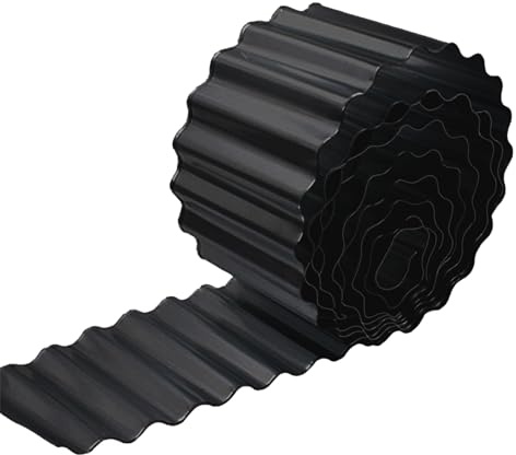 Metall-Landschaftskante, 25,4 cm x 6,8 m, gewellte Metall-Garteneinfassung, robuste Garteneinfassung, Rasenkante für Garten, DIY-Blumenbeete, Rasen, Wege (schwarz)