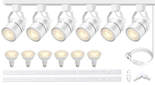 Bravsekai LED Track Lighting Heads Kit, Dimmable PAR20 Track Lights Heads with 2x1m H Type Track Rails 20W 3000K Warm White Ceiling Spotlight Fixtures Include 6Pcs LED Bulbs for Shop