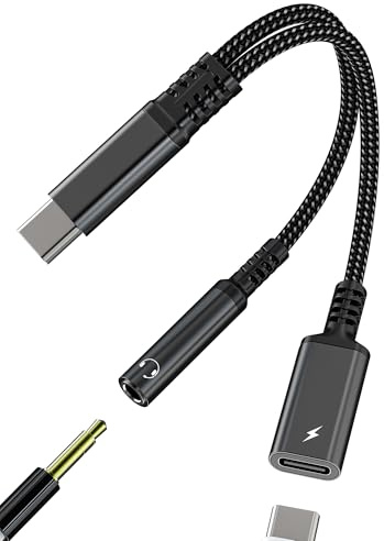 USB C to 3.5mm Jack Audio Adapter for iPhone15 (2in1)60W Type C Charger Headphone Splitter for Apple iPad compatible for Samsung Car Charging Converter Aux Cable Earphone Adaptor Dongle Port Connector