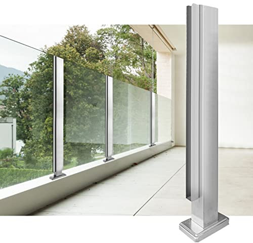 ASerZenith Klemmstange für Glaszäune für Verandas, robuste Zapfenklemme für Glaszäune, Edelstahl, kein Stanzen, wetterfestes Glasgeländer, quadratisch, Endpfosten, 90 cm