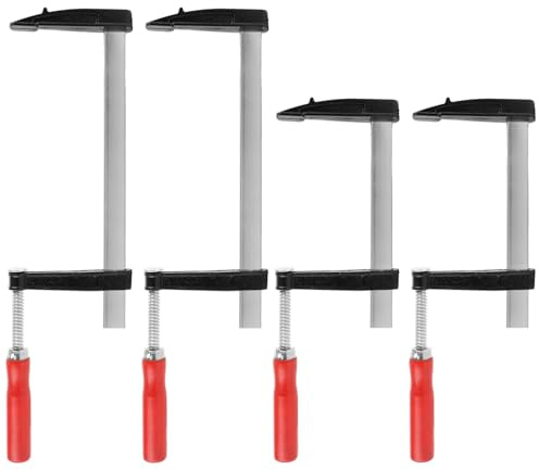 SHUESS Schraubzwingen Set 4 Stück aus Metall, Schraubzwinge 150mm & 300mm, Zwingen mit 272kg Spannkraft, Clamp mit rutschfestem Griff, Maultiefe 80mm, Schraubzwingen groß klein für Holzbearbeitung
