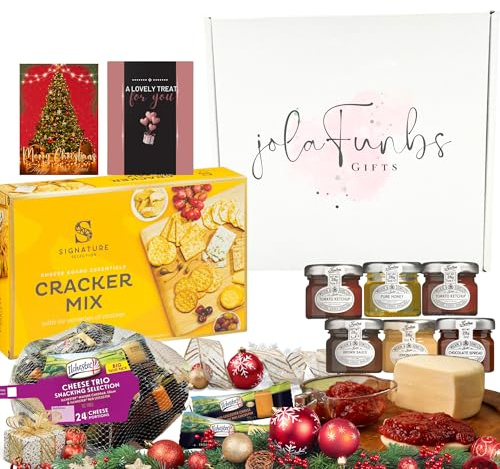 JOLAFUNBS 32x Luxury Cheese Hamper Cheese Board Gift Set-6 Hampton Chutney Selection Gift Sets, 24ilchester,Walkers Biscuits & Card- Food Gifts for Women&Men Christmas, Gifts for Couples
