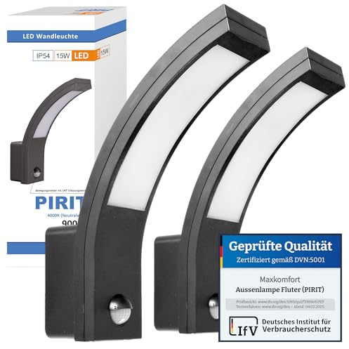 max K O M F O R T 2x - PIRIT LED Außenwandleuchte mit Bewegungsmelder | 15W Schwarz IP54 900lm 4000K | Außenleuchte Wandleuchte Fluter