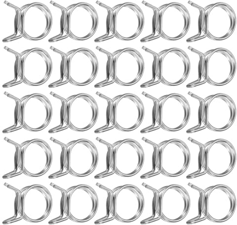 sourcing map 25Pcs 14mm/0.55inch Inner Dia Double Wire Spring Hose Clamp, Stainless Steel Adjustable Spring Clips for Hose Fuel Line Silicone Tube Water Pipe Air Pipe