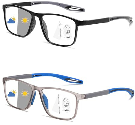 CAMKIDS Gafas de Lectura Multifocales Progresivas Hombre 2 pares TR90 Estilo Deportivo Cómodas y Ligeras Bloqueo de Luz Azul para Hombre y Mujer +2.0