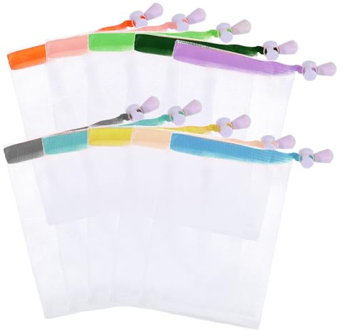 10 Stück Seifensäckchen mit farbigem Kordelzug, Seifenbeutel, Nylon Schaumnetze, Seife MeshTasche, Peeling-Seifenbeutel aus Netzgewebe mit Kordelzug für Baden Gesichtsreinigung Werkzeug
